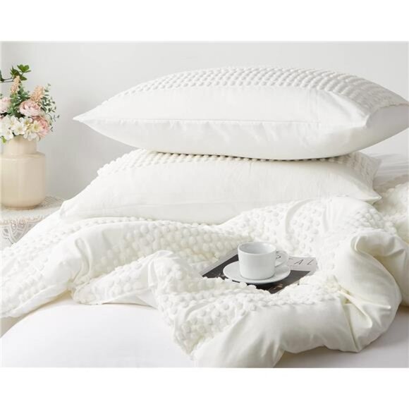 King Size Comforter Set;White Comforter Boho Tufted Lightweight  Bedding Sets - Picture 13 of 14